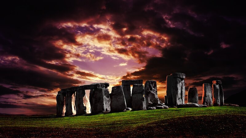 Stonehenge at Sunset — Purple, Dramatic, Photograph, Grass