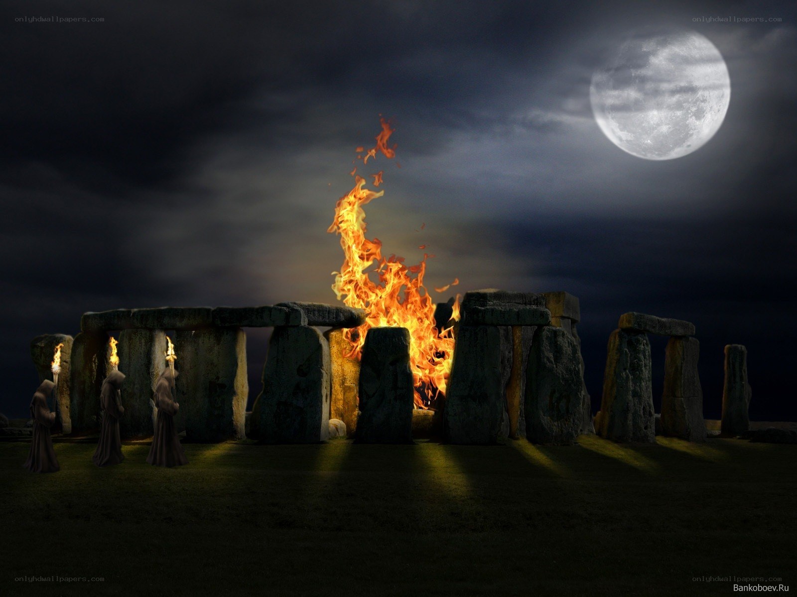 Stonehenge ritual at night