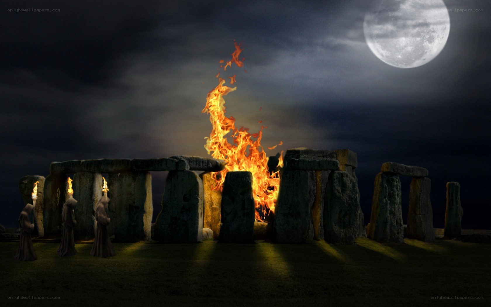 Stonehenge ritual at night