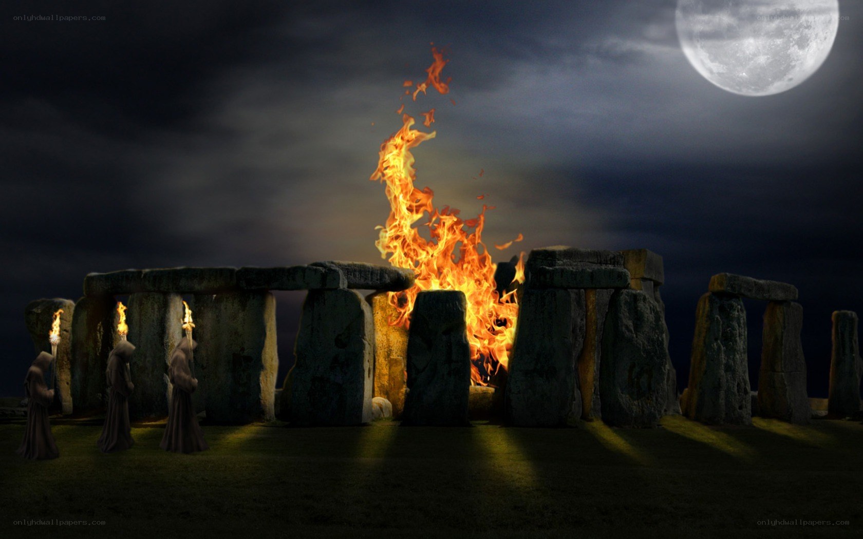 Stonehenge ritual at night