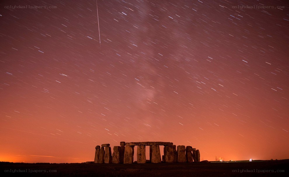 Stonehenge under star trails
