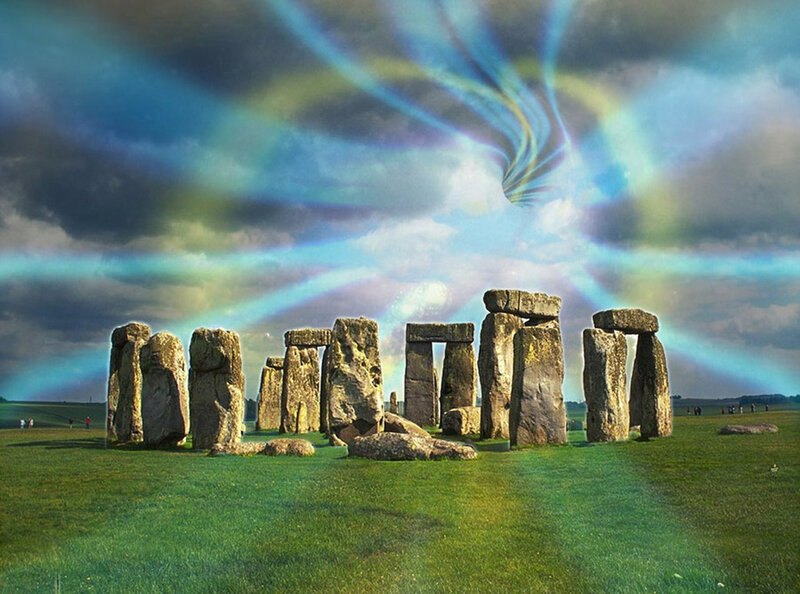 Stonehenge with light beams