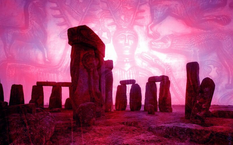 Stonehenge with projected art