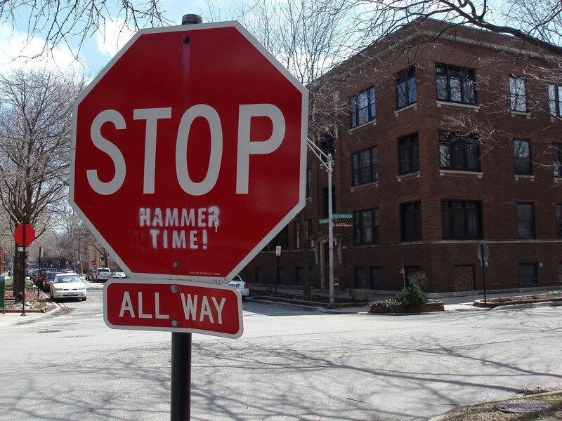 Stop sign with graffiti in Chicago