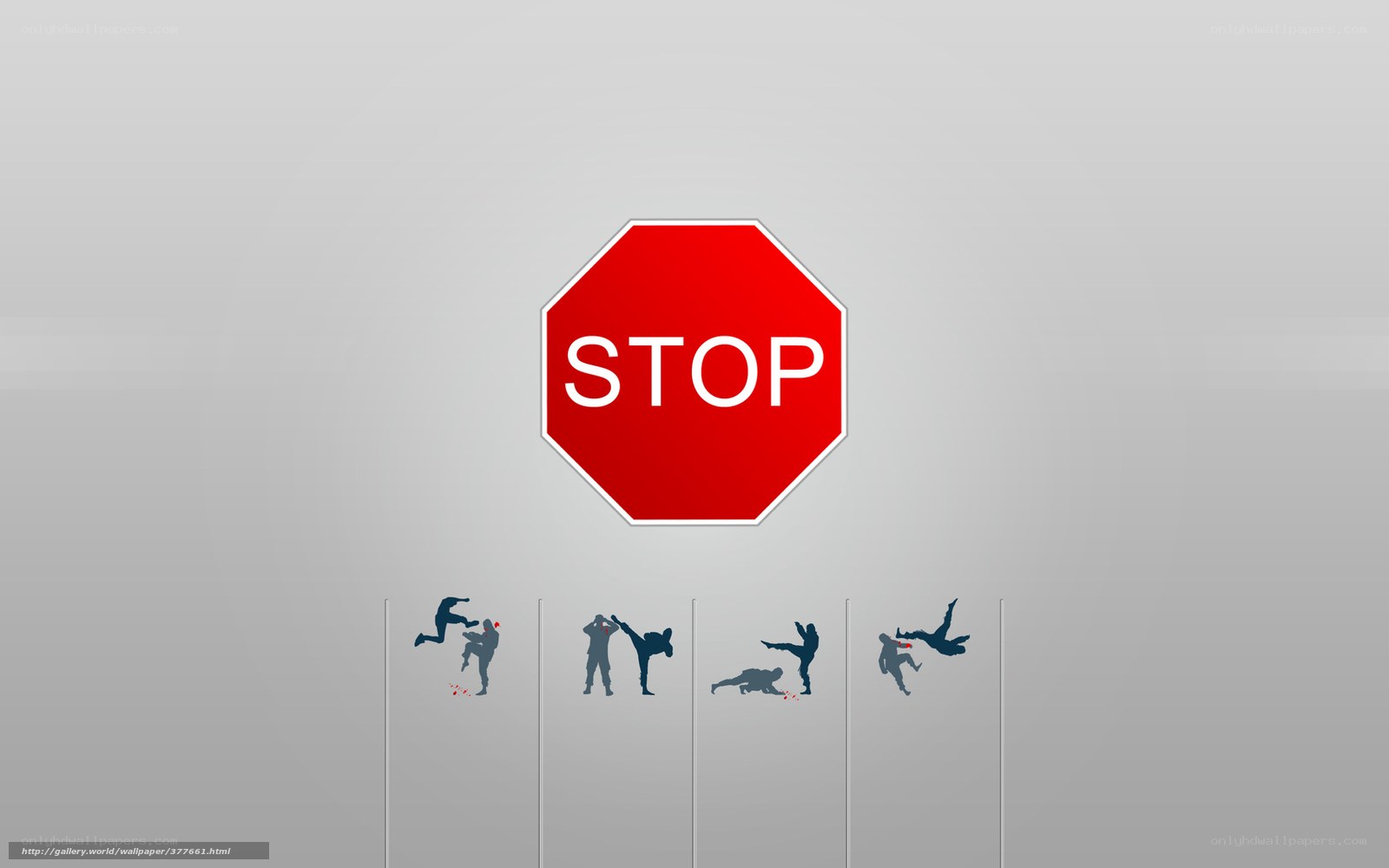 Stop sign with martial arts silhouettes