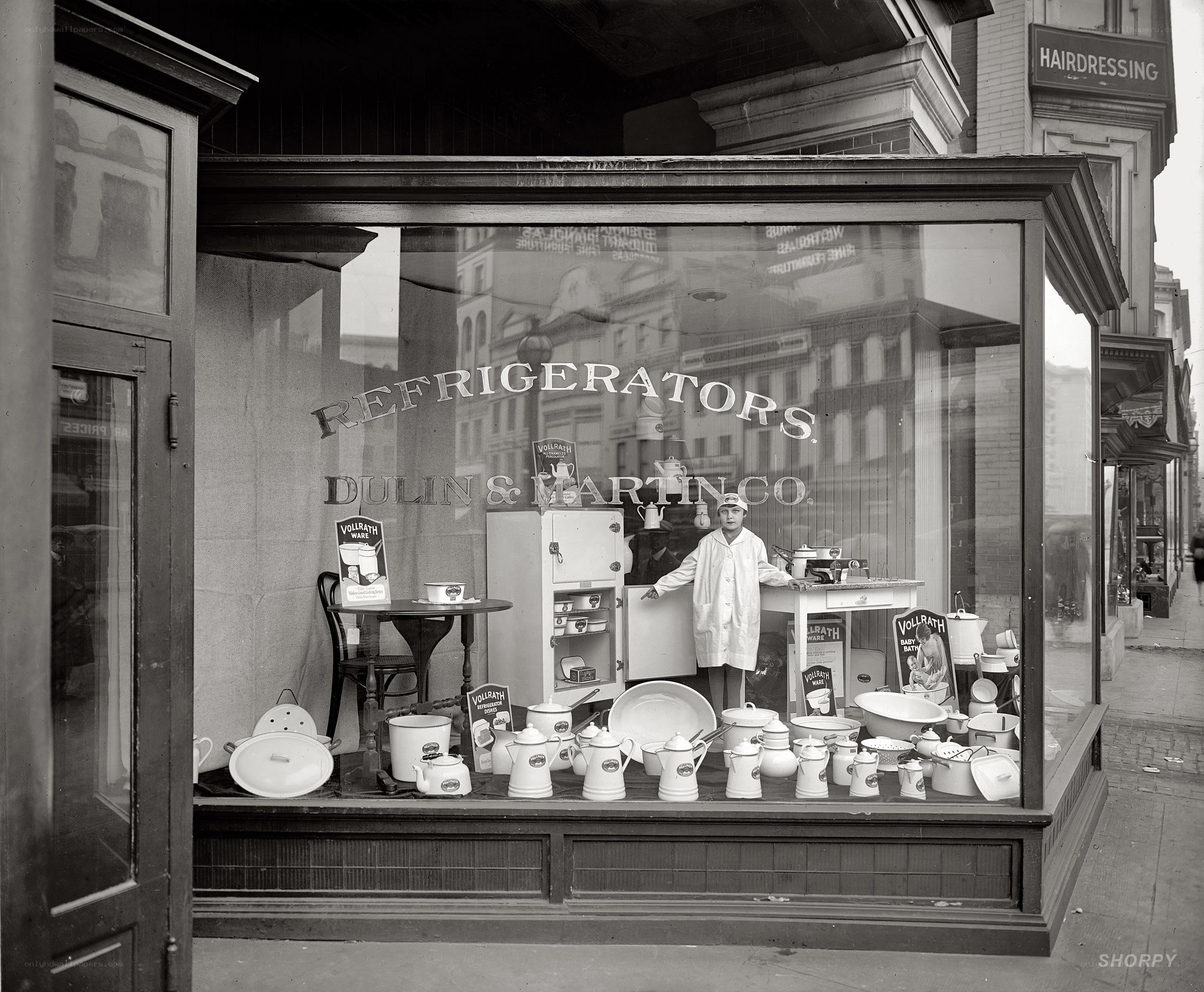 Store window display of refrigerators