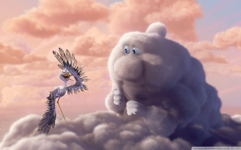 Stork and Cloud Creature — Pink, Whimsical, Sunset