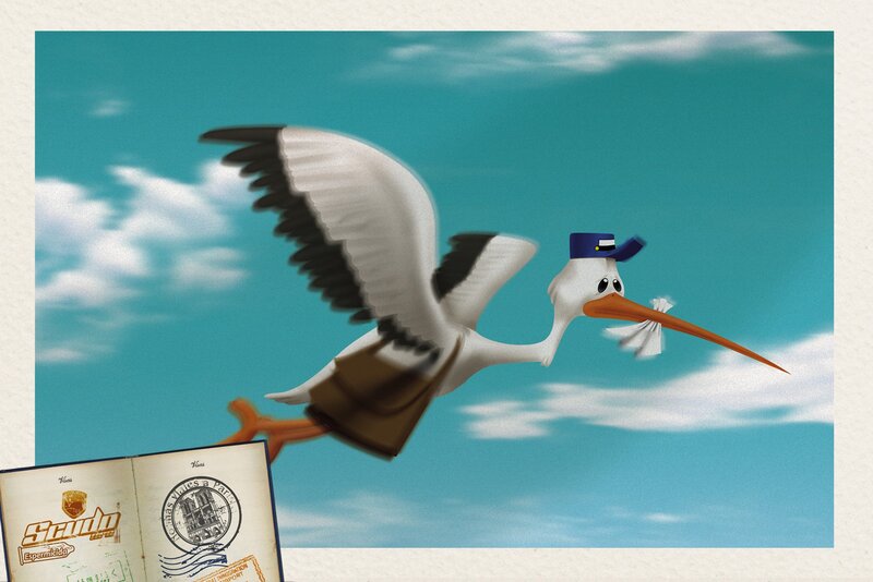 stork delivering a baby