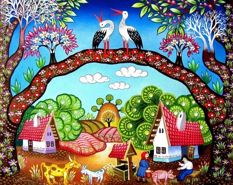 Storks on a Floral Arch