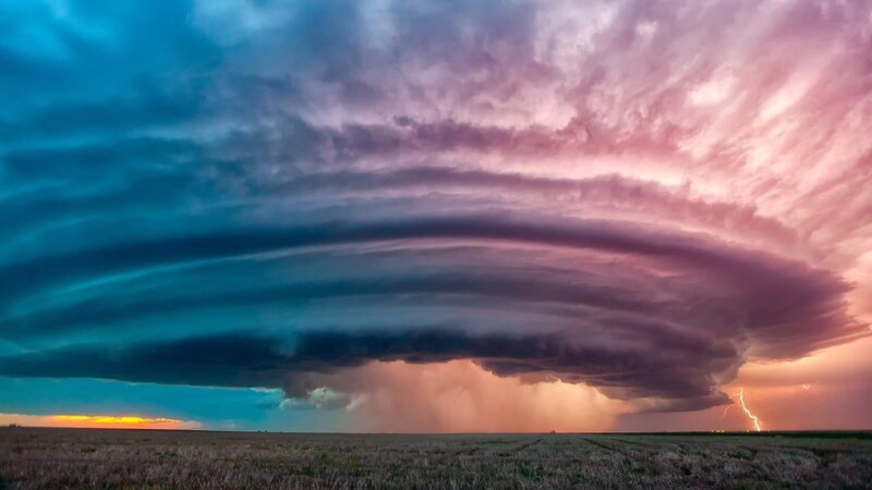 Storm Cloud over Field — Blue, Dramatic, Sunset, Photograph