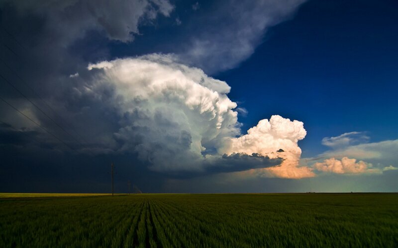 Storm Cloud over Field — Green, Dramatic, Afternoon, Photograph, Clouds, Power Lines
