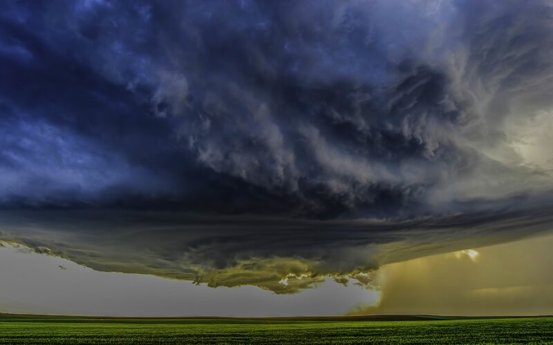 Storm Cloud over Field — Green, Dramatic, Afternoon, Photograph, Clouds, Rain