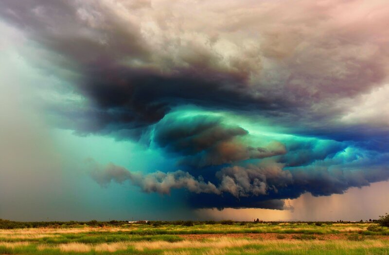 Storm Cloud over Field — Green, Dramatic, Afternoon, Photograph, Clouds