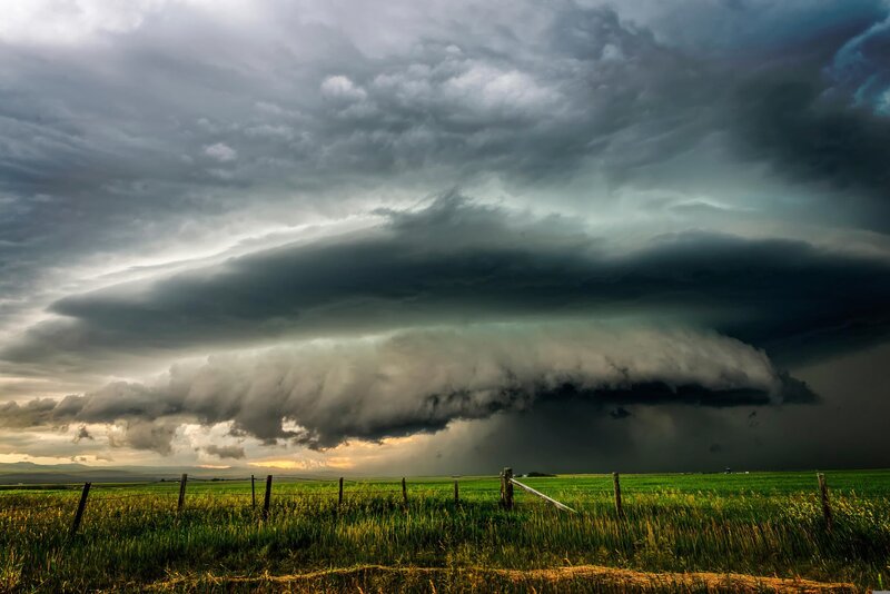 Storm Cloud over Field — Green, Dramatic, Afternoon, Photograph, Fence