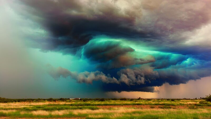 Storm Cloud over Field — Green, Dramatic, Afternoon, Photograph, Rain