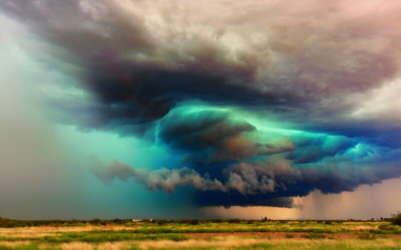 Storm Cloud over Field — Green, Dramatic, Afternoon, Photograph