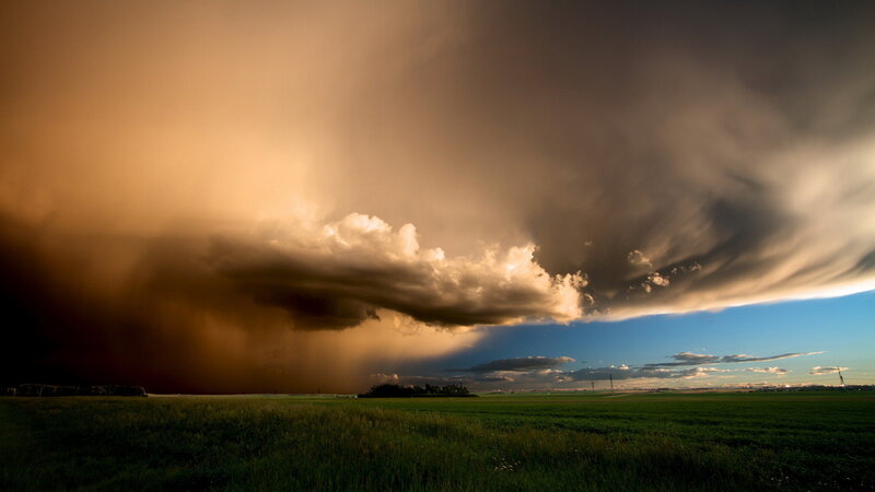 Storm Cloud over Field — Green, Dramatic, Sunset