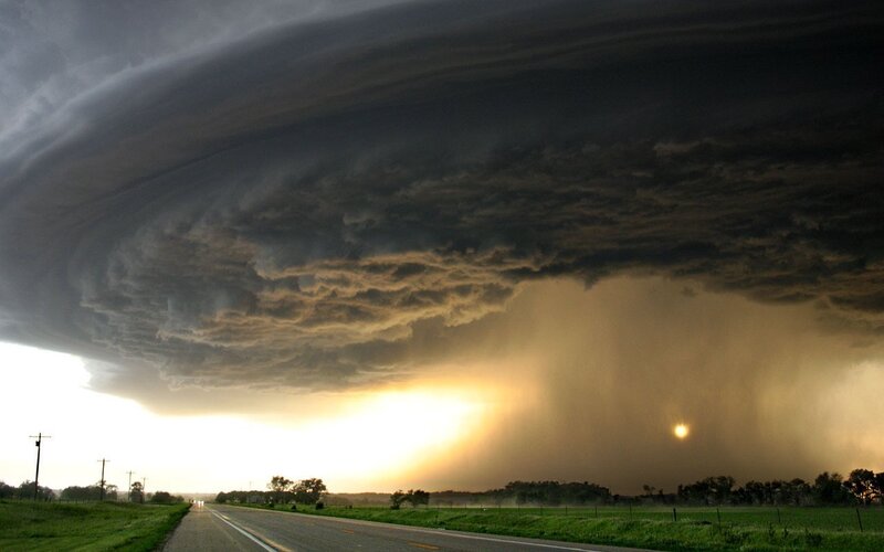 Storm Cloud over Road — Gray, Dramatic, Sunset, Photograph