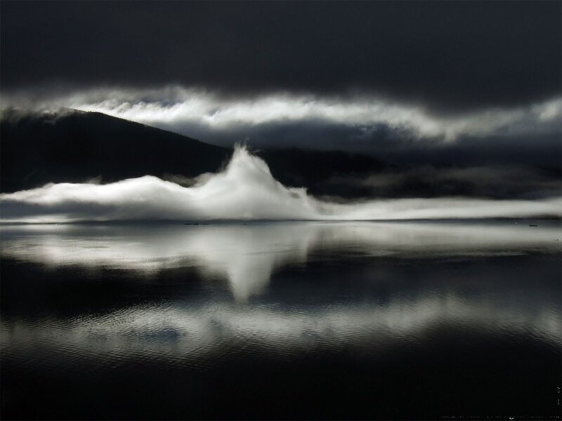 Storm clouds over a lake