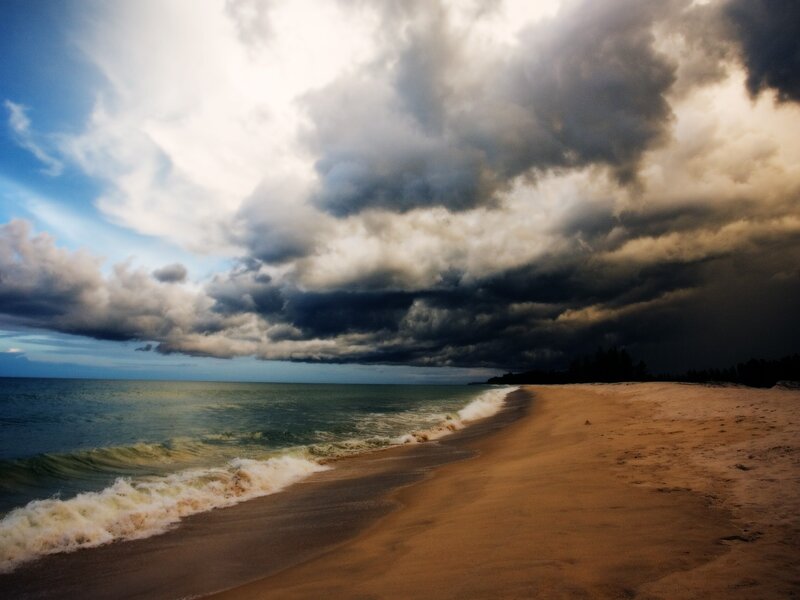 Storm Clouds over Beach — Blue, Dramatic, Afternoon