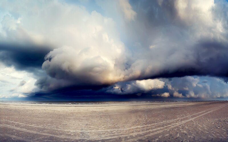Storm Clouds over Beach — Gray, Dramatic, Afternoon