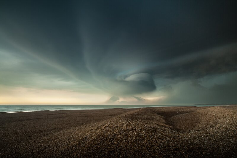 Storm Clouds over Beach — Gray, Dramatic, Sunset, Photograph