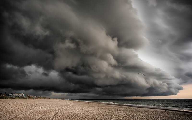 Storm Clouds over Beach — Gray, Dramatic, Sunset
