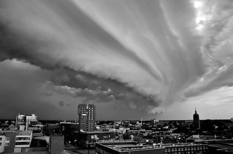 Storm clouds over city