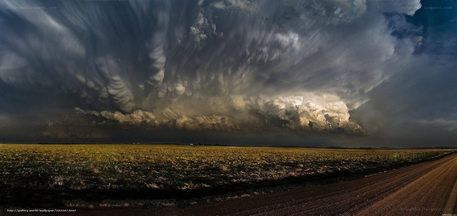 Storm clouds over farmland