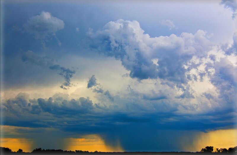 Storm Clouds over Field — Blue, Dramatic, Sunset, Photograph, Rain