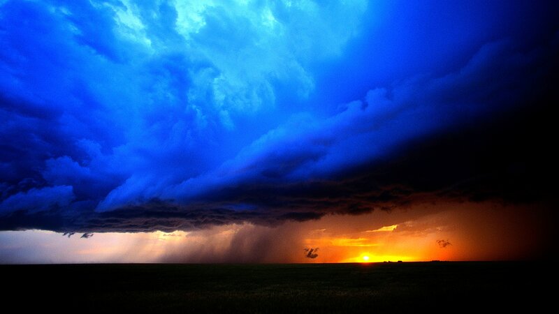 Storm Clouds over Field — Blue, Dramatic