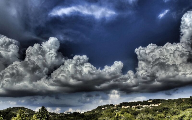 Storm Clouds over Hills — Blue, Dramatic, Afternoon, Photograph, Trees