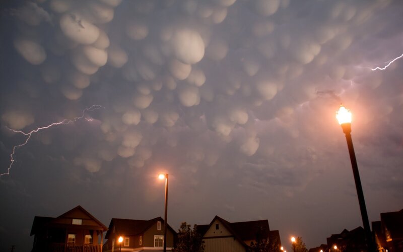 Storm Clouds over Houses — Gray, Dramatic, Night, Photograph