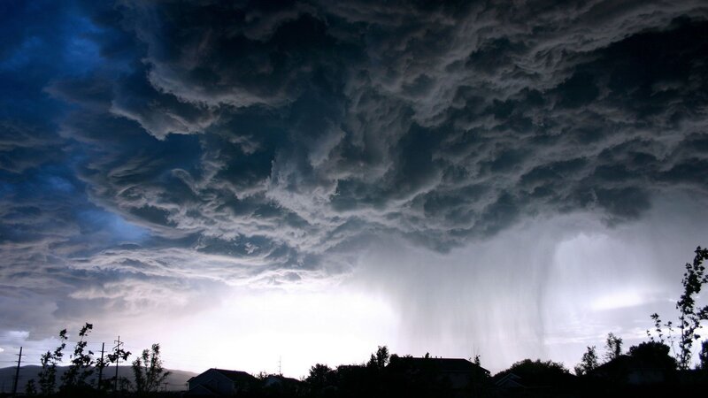 Storm Clouds over Houses — Gray, Dramatic