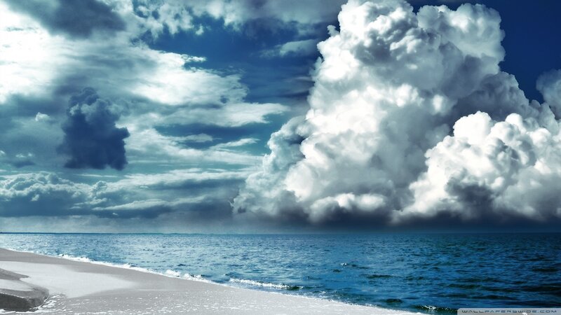 Storm Clouds over Ocean — Blue, Dramatic, Photograph, Beach