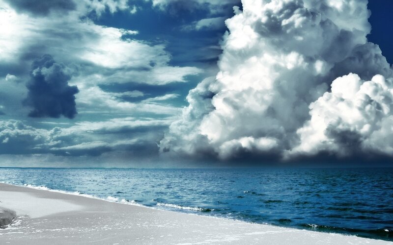 Storm Clouds over Ocean — Blue, Dramatic, Photograph