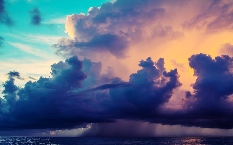 Storm Clouds over Ocean — Blue, Dramatic, Sunset, Photograph, Sky