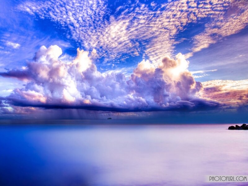 Storm Clouds over Ocean — Blue, Dramatic, Sunset, Photograph