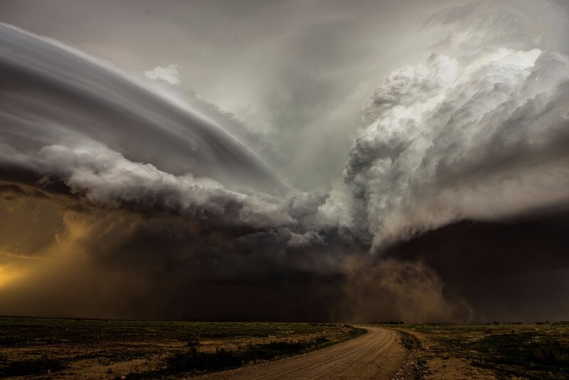 Storm Clouds over Road — Gray, Dramatic, Sunset