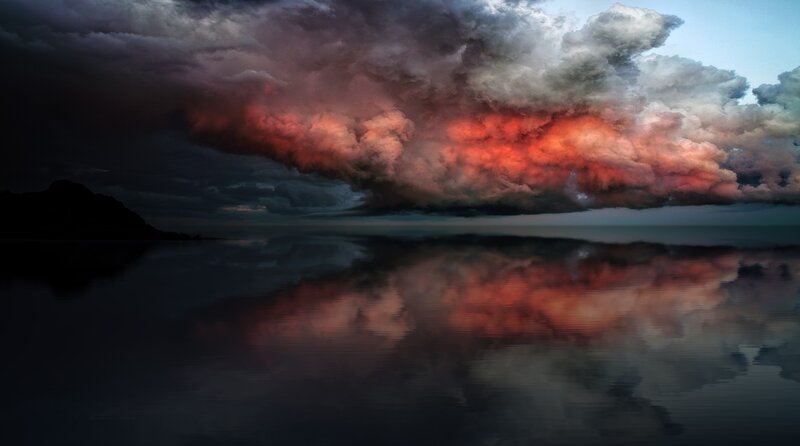 Storm Clouds over Water — Red