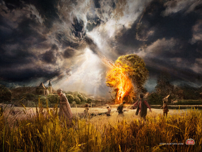 Storm over a burning tree