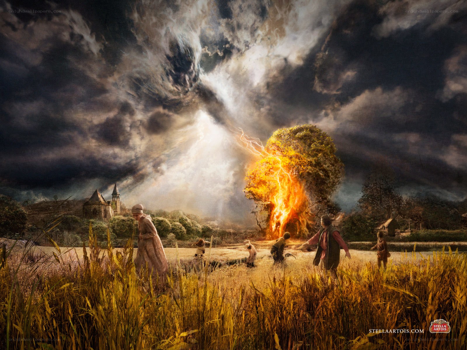 Storm over a burning tree