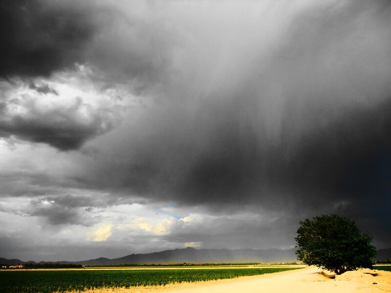 Storm over a green field