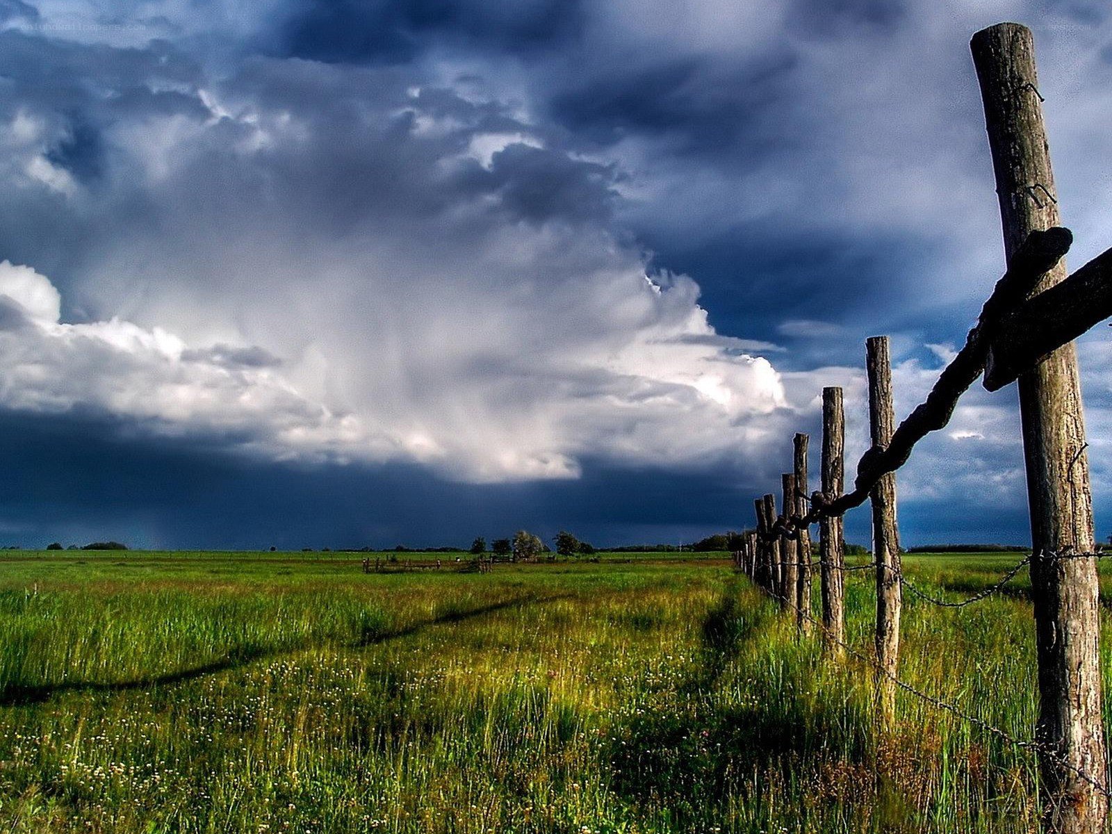 Storm over a green field