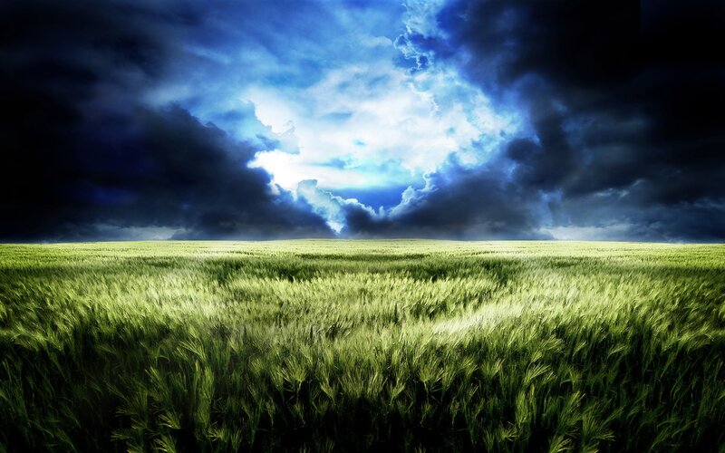Storm over a green field