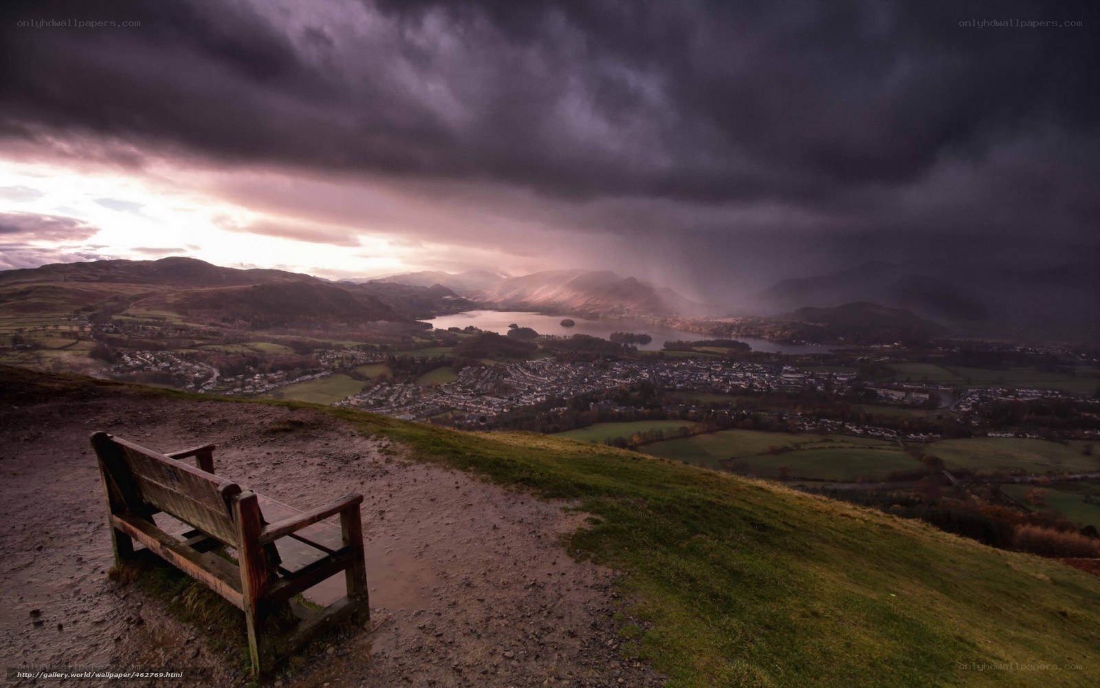 Storm over a lakeside town