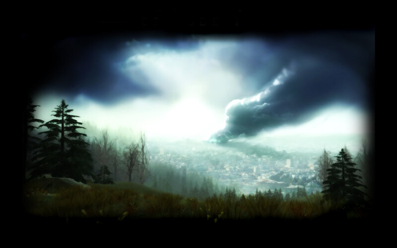 Storm over a misty city