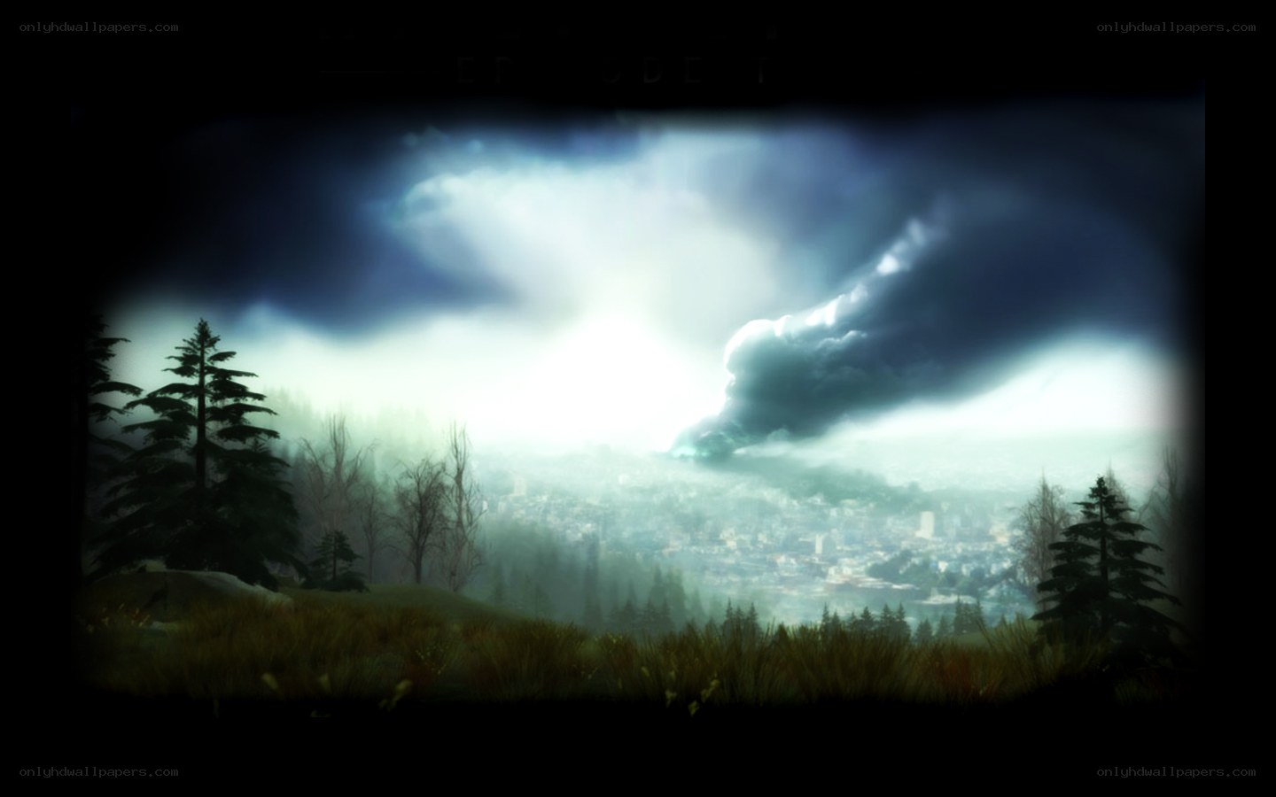 Storm over a misty city