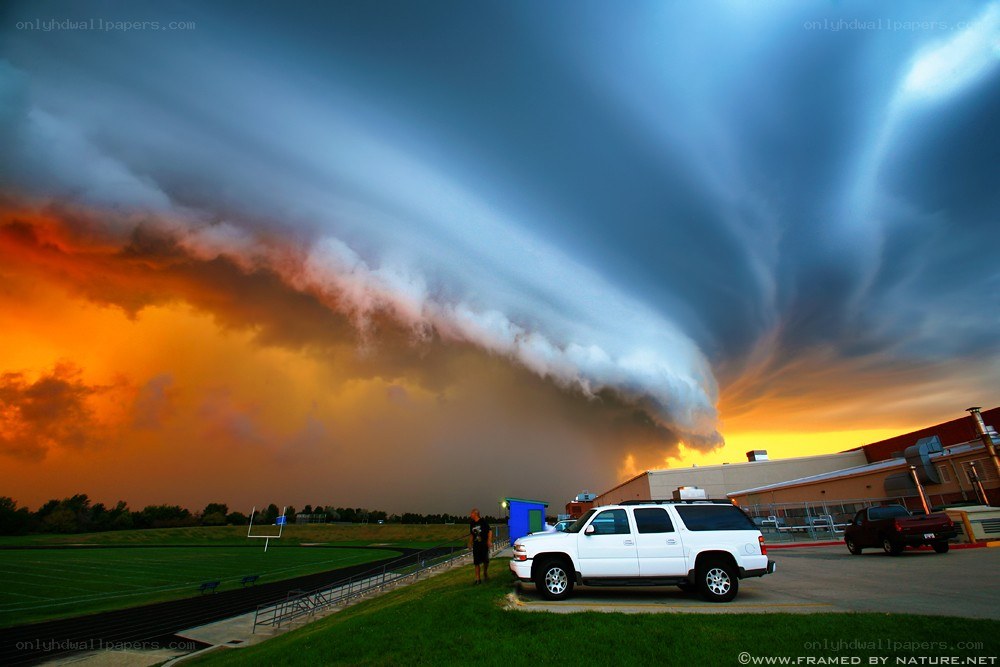 Storm over a school field