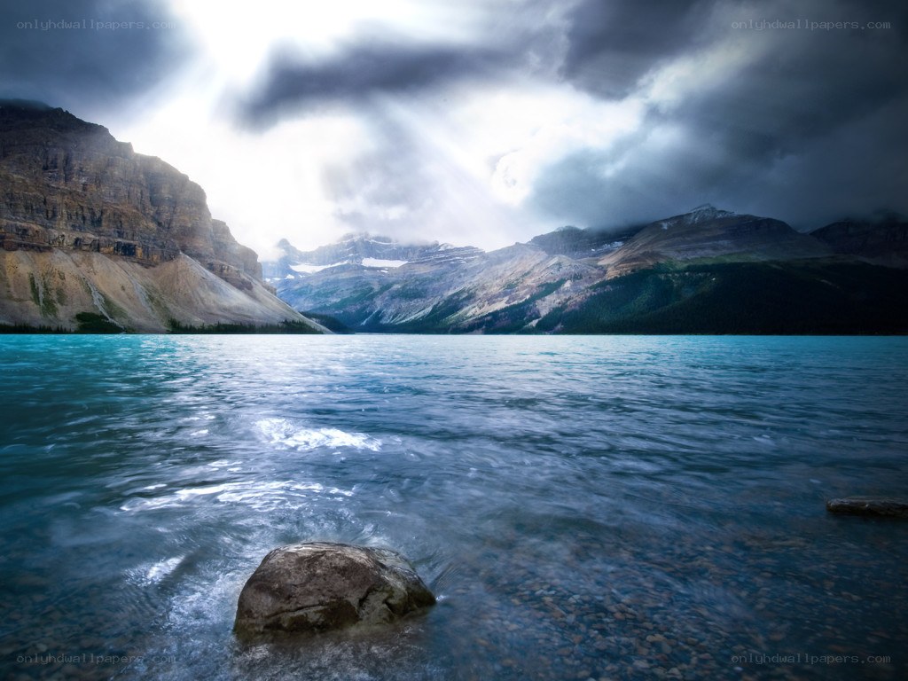 Storm over a turquoise lake